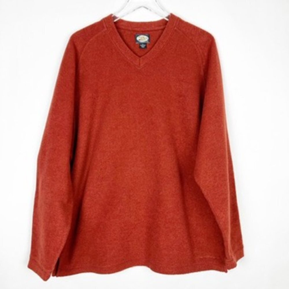 Tommy Bahama Textured V-Neck Fleece Pullover Sweater. Rust. Men's Size XL